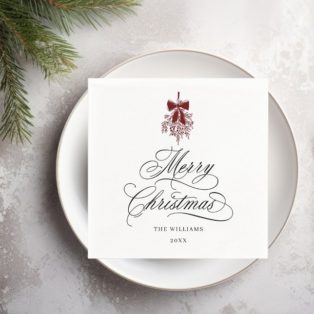 Romantic Calligraphy Merry Christmas Red & Black Napkin (Creator Uploaded)