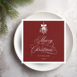 Romantic Calligraphy Merry Christmas Red Holiday Napkin<br><div class="desc">This Christmas napkin features elegant and romantic swirly calligraphy lettering,  accented with a winter berry holly bouquet . For more advanced customization of this design,  please click the BLUE DESIGN TOOL BUTTON. Matching items are also available.</div>