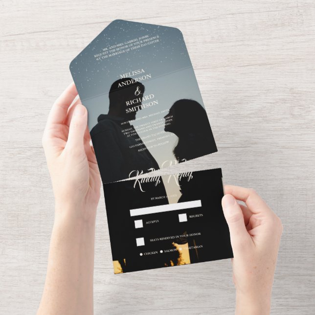 Romantic Calligraphy Monogram Photo Wedding All In One Invitation (Tearaway)