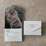 Romantic Calligraphy Photo Overlay The Wedding Of All In One Invitation<br><div class="desc">This romantic calligraphy photo overlay the wedding of all in one invitation is perfect for a simple wedding. The modern classic design features fancy swirls and whimsical flourishes with gorgeous elegant hand lettered typography. Hand write your guest addresses on the back of the folded invitation, or purchase coordinating guest address...</div>
