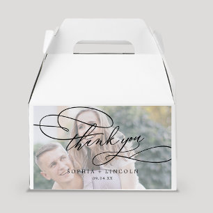 Romantic Calligraphy Photo Thank You Wedding Favor Box