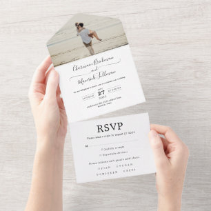 Romantic Calligraphy Photo Wedding All In One Invitation