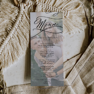 Romantic Calligraphy Photo Wedding Dinner Menu