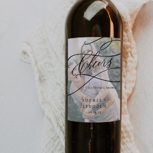 Romantic Calligraphy Photo Wedding Wine Labels