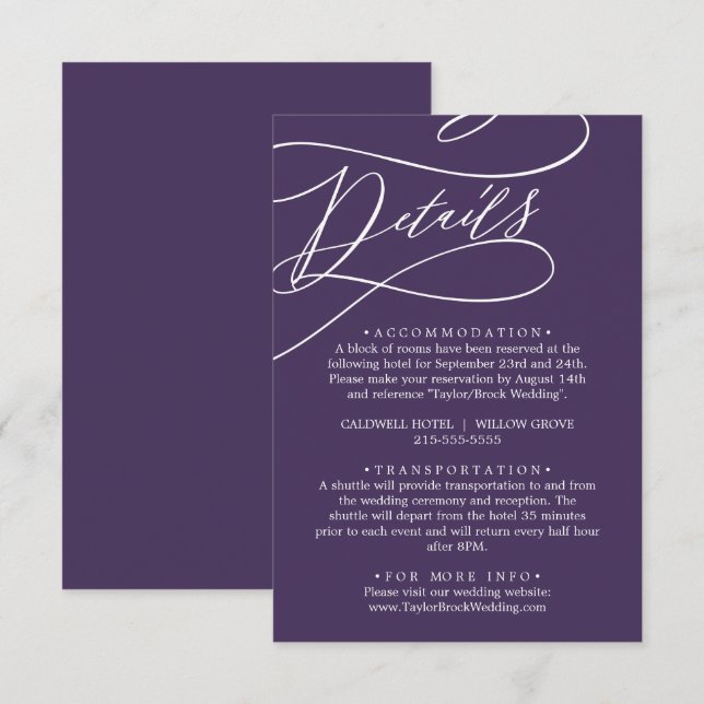 Romantic Calligraphy Plum Purple Details Enclosure Card (Front/Back)