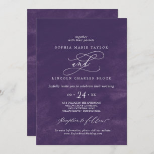 Romantic Calligraphy   Purple Watercolor Wedding Invitation