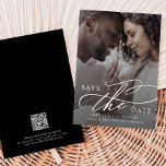 Romantic Calligraphy QR Code Dark Photo Save The Date<br><div class="desc">This romantic calligraphy QR Code dark photo save the date card is perfect for a simple wedding. The modern classic design features fancy swirls and whimsical flourishes with gorgeous elegant hand lettered typography.</div>