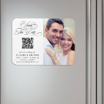 Romantic Calligraphy QR Code Save the Date Photo Magnet<br><div class="desc">This romantic script save the date announcement magnet is perfect for a simple wedding. The minimalist black and white design features elegant and romantic swirly calligraphy lettering with a QR code and a photo.
For more advanced customization of this design,  please click the BLUE DESIGN TOOL BUTTON above!</div>