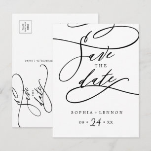 Romantic Calligraphy Save the Date Postcard