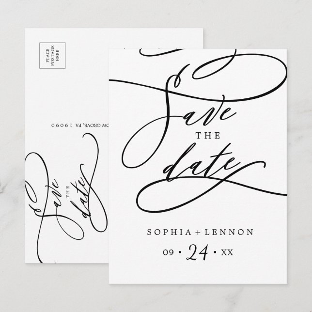 Romantic Calligraphy Save the Date Postcard (Front/Back)