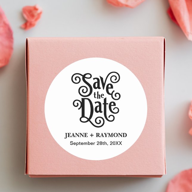 Romantic Calligraphy Save the Date Wedding Classic Round Sticker (Creator Uploaded)