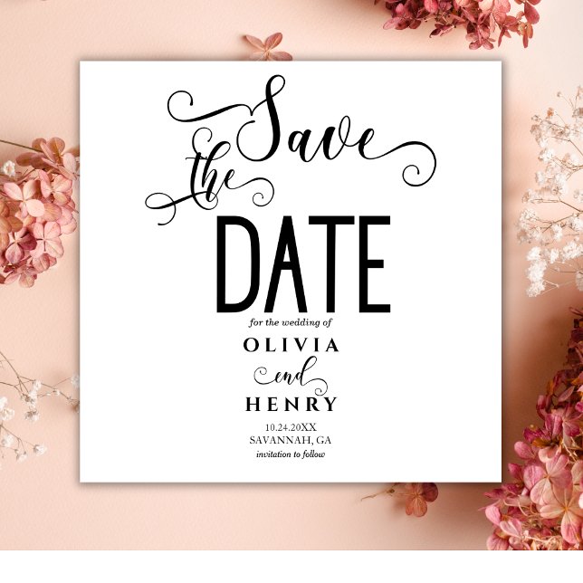 Romantic Calligraphy Script Black and White Save The Date (Creator Uploaded)