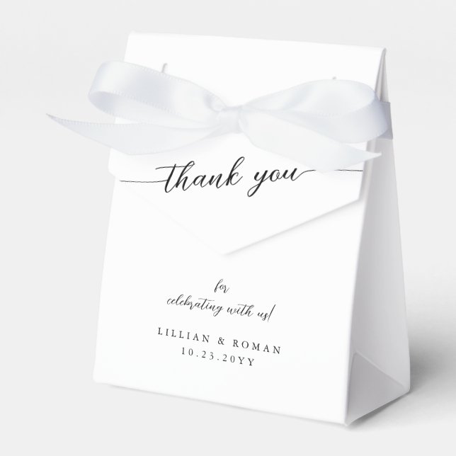Romantic Calligraphy Script Black & White Wedding Favor Box (Front Side)