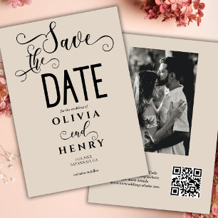 Romantic Calligraphy Script Photo QR Code Save The Date