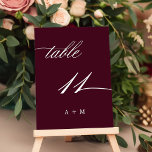 Romantic Calligraphy Wedding Number 11, Burgundy Table Number<br><div class="desc">Table 11. Please check all available numbers. | Romantic and elegant swirly calligraphy wedding table number with monograms.  For more advanced customization of this design,  please click the BLUE DESIGN TOOL BUTTON above!</div>