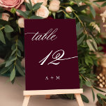 Romantic Calligraphy Wedding Number 12, Burgundy  Table Number<br><div class="desc">Table 12. Please check all available numbers. | Romantic and elegant swirly calligraphy wedding table number with monograms.  For more advanced customization of this design,  please click the BLUE DESIGN TOOL BUTTON above!</div>