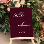 Romantic Calligraphy Wedding Number 4, Burgundy  Table Number<br><div class="desc">Table 4. Please check all available numbers. | Romantic and elegant swirly calligraphy wedding table number with initials.  For more advanced customization of this design,  please click the BLUE DESIGN TOOL BUTTON above!</div>