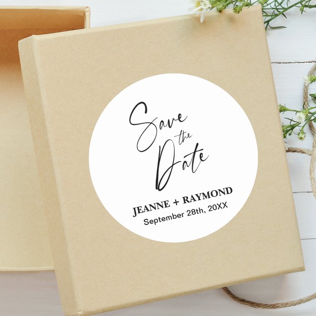 Romantic Calligraphy Wedding Save the Date Custom Classic Round Sticker (Creator Uploaded)