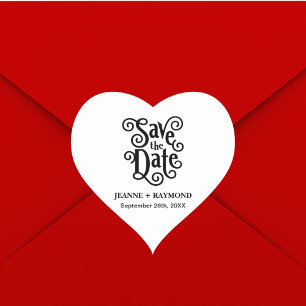 Romantic Calligraphy Wedding Save the Date Heart Sticker