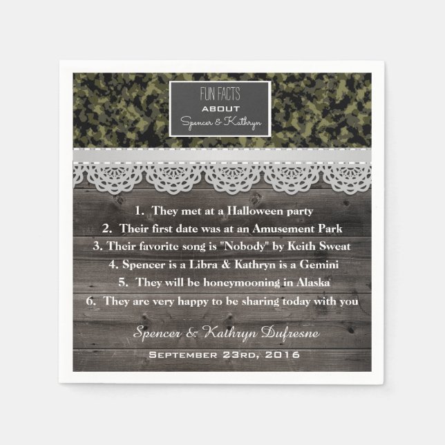 Romantic Camouflage Wedding Napkin (Front)