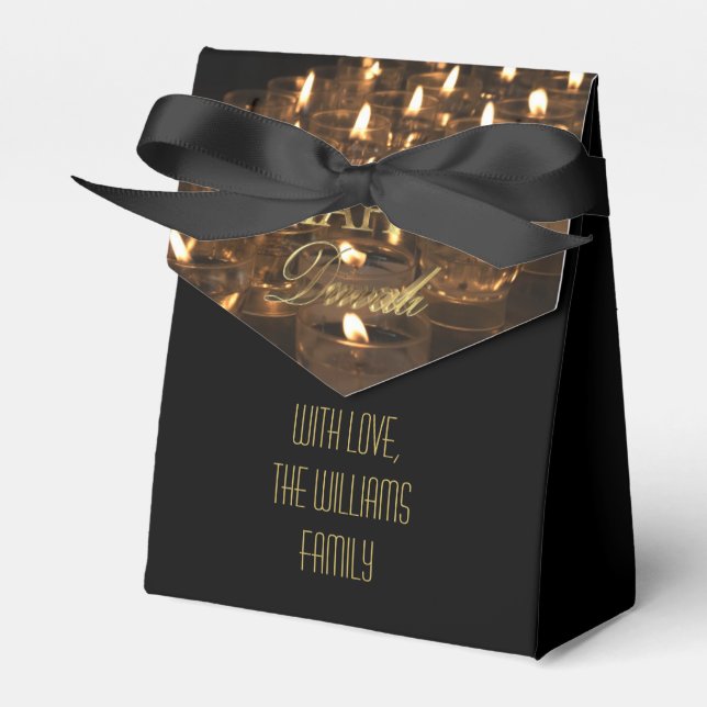 Romantic Candlelight Faux Gold Script Happy Diwali Favor Box (Front Side)