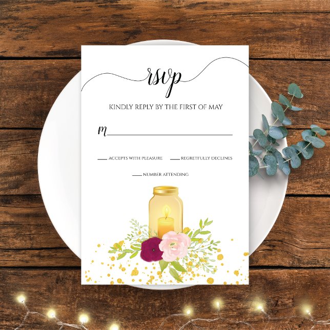 Romantic Candlelight Roses Glitter Wedding RSVP Card (Creator Uploaded)