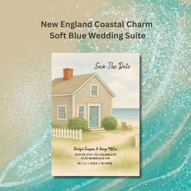 Romantic Cape Cod Soft Blue Coastal destination  Invitation (Creator Uploaded)