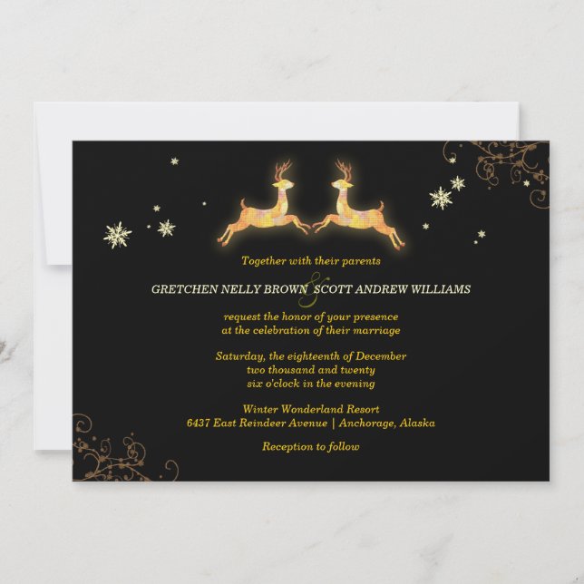 Romantic Caribou Couple Winter Wedding Invitation (Front)