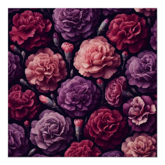 Romantic Carnations Pink and Purple Decoupage Poster (Front)
