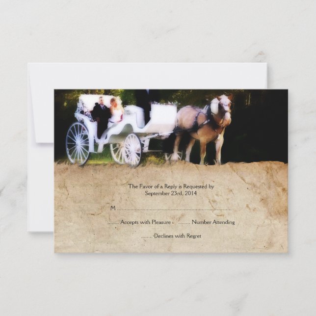 Romantic Carriage Horse Wedding Invitation RSVP (Front)