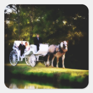 Romantic Carriage Horse Wedding Square Sticker