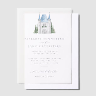 Romantic Castle Watercolor Illustration Wedding Vellum Invitations