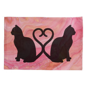 Romantic Cat Couple Silhouette on Pink Pillowcase