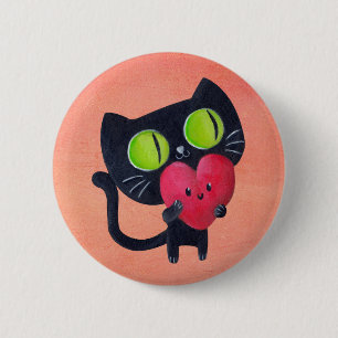 Romantic Cat hugging Red Cute Heart 2 Inch Round Button