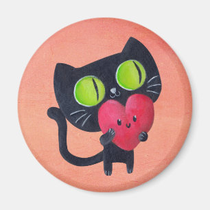 Romantic Cat hugging Red Cute Heart Magnet