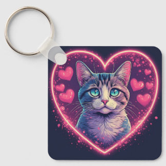 Romantic Cat Lover Gift | Aesthetic Neon Animal Keychain