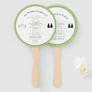 Romantic Cats In Love Green Wedding Program Hand Fan