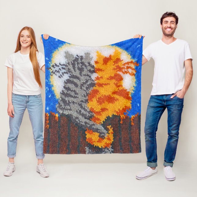 Romantic Cats Latch Hook Fleece Blanket (In Situ)
