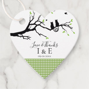 Romantic Cats Lime Green Gingham Pattern Wedding Favour Tags