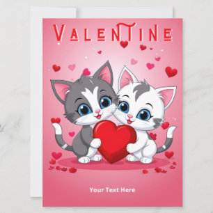 Romantic Cats Love Hearts Pink Red Valentine's Day Holiday Card