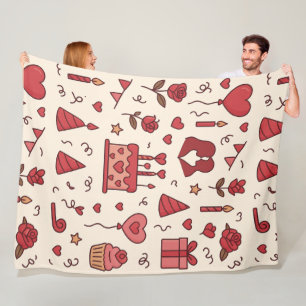 Romantic Celebration Doodle Pattern Fleece Blanket