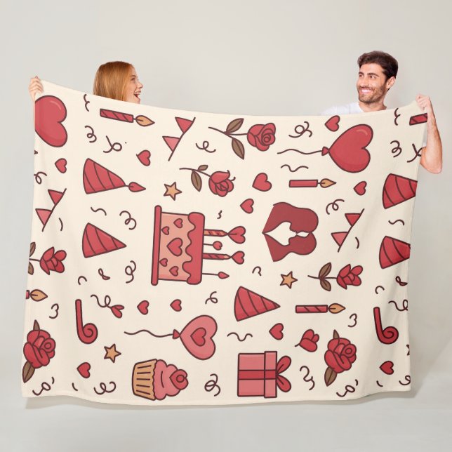 Romantic Celebration Doodle Pattern Fleece Blanket (In Situ)
