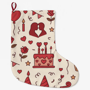 Romantic Celebration Doodle Pattern Large Christmas Stocking