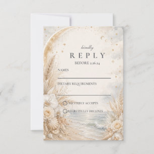 Romantic Celestial Beach Wedding RSVP Card