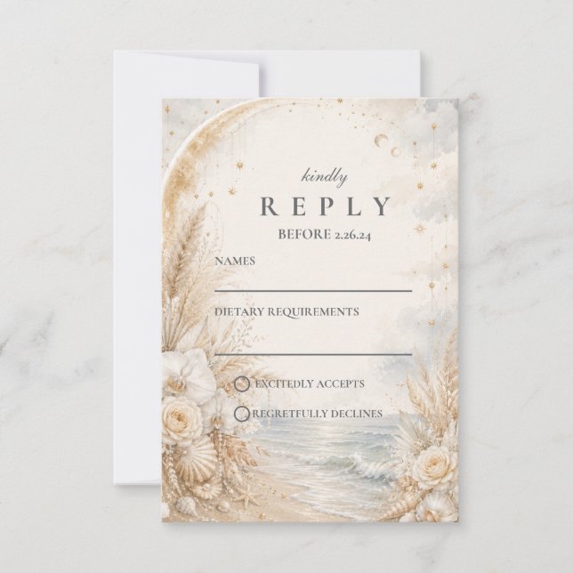 Romantic Celestial Beach Wedding RSVP Card (Front)