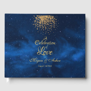 Romantic Celestial Blue with Gold Confetti Guest Book
