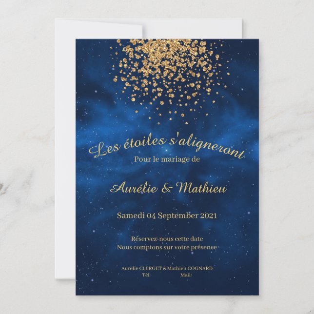 Romantic Celestial Modern Blue Night Sky Save The Date (Front)