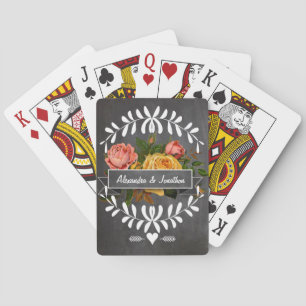 Romantic Chalkboard Vintage Garland Floral Roses Playing Cards
