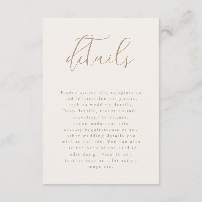 Romantic Champagne and Gold Wedding Details Enclosure Card (Front)