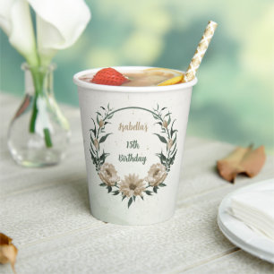 romantic champagne flowers greenery paper cups